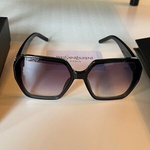 Yves Saint Laurent Black Frame Sunglasses with Gradient Purple Lenses